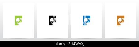 Golf Ball on Letter Logo Design F Illustrazione Vettoriale