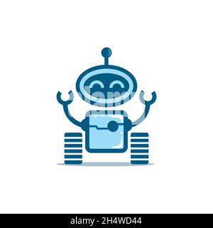 Vector Design. Idea originale del logo dal logo a forma di robot allegro. Illustrazione Vettoriale