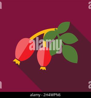 Rametto di rosato con icona piatta di bacche rosse. Frutti di bosco. Illustrazione vettoriale, eps 10 Illustrazione Vettoriale