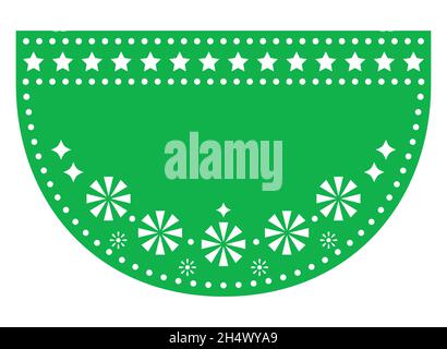 Papel Picado vettore bianco modello semicerchio design, floreale verde rotondo modello con fiori, retro messicano carta decorazione modello Illustrazione Vettoriale