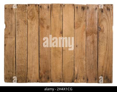 Fondo di legno fatto da vecchi assi, isolato su bianco. Foto Stock