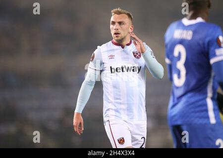 GENK, BELGIO - 4 NOVEMBRE: Jarrod Bowen del West Ham United durante il Gruppo H - UEFA Europa League partita tra KRC Genk e West Ham United alla Cegeka Arena il 4 novembre 2021 a Genk, Belgio (Foto di Perry van de Leuvert/Orange Pictures) Foto Stock