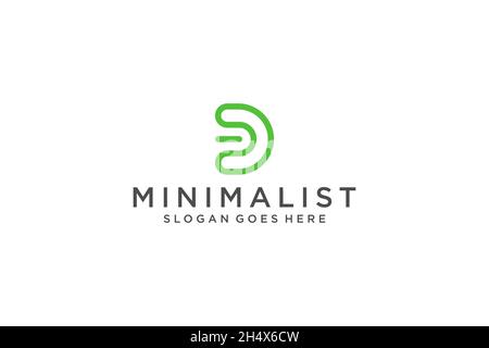 Logo lettera D iniziale. Utilizzabile per logo aziendali, tecnologici e di branding. Elemento modello di disegno con logo a vettore piatto. Illustrazione Vettoriale