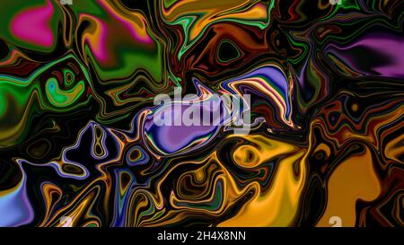 Sfondo liquido scuro astratto multicolore. Foto Stock