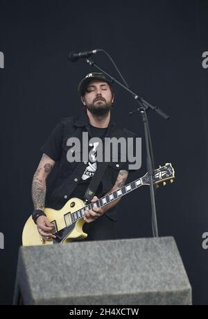 Alex Rosamilia dell'Anthem Gaslight in concerto al Download Festival di Donington Park Foto Stock