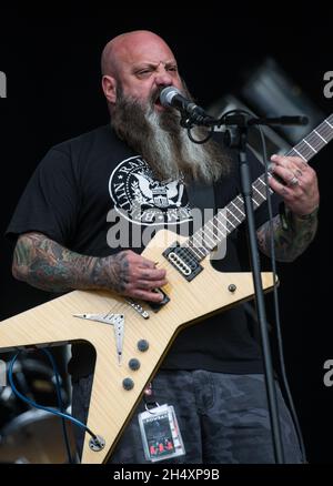 Kirk Windstein di Crowbar live sul palco il giorno 2 del Bloodstock Open Air Festival il 9 agosto 2014 a Catton Hall, Derbyshire. Foto Stock