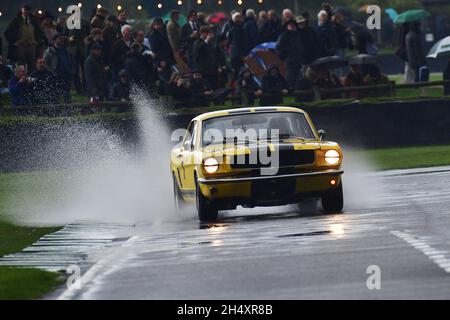 Un piccolo tuffo all'uscita della chicane, Alex Taylor, Andy Priaulx, Ford Mustang, Pierpoint Cup, Berline motorizzate V8 che hanno corso fino a 1966, Goodw Foto Stock