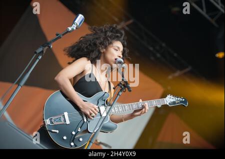 Lianne la Havas live on stage at Gentlemen of the Road festival on August 01 2015 at Aviemore in Scotland, UK Foto Stock