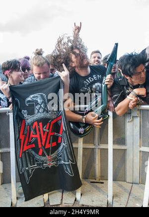 Festival Goers il giorno 3 del Download Festival a Donington Park, Regno Unito. Data foto: Domenica 11 giugno, 2017. Photo credit: Katja Ogrin/ EMPICS Entertainment. Foto Stock