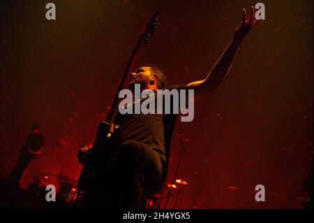 Jeff Ling di Parkway Drive si esibisce sul palco all'Apollo Manchester il 29 gennaio 2019 a Manchester, Inghilterra. Data foto: Martedì 29 gennaio, 2019. Photo credit: Katja Ogrin/ EMPICS Entertainment. Foto Stock