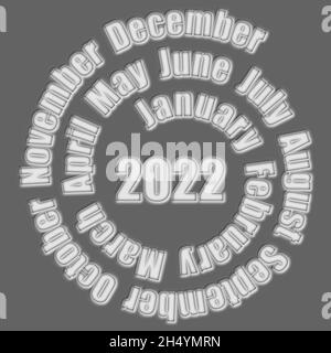 Spiralmente twistato nomi di mesi di 2022 anni. Foto Stock
