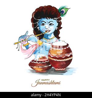 Shree krishna janmashtami festival carta sfondo Illustrazione Vettoriale