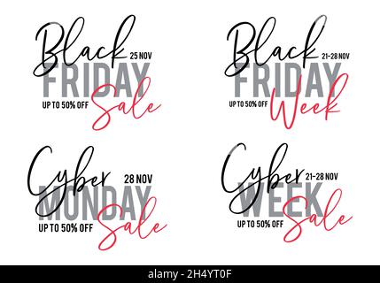 Vendita Black Friday, cyber Monday week, elementi vettoriali di design grafico per banner, etichette, tag Illustrazione Vettoriale