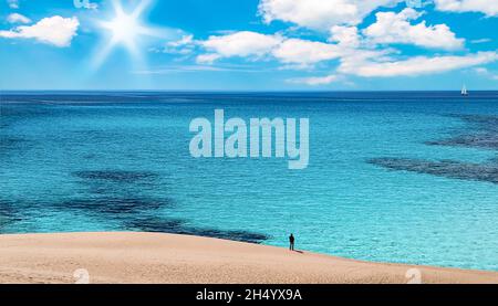 Una sola persona in piedi su un vasto Beasch Foto Stock