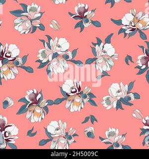 Bella struttura senza cuciture con magnolia esotica Illustrazione Vettoriale