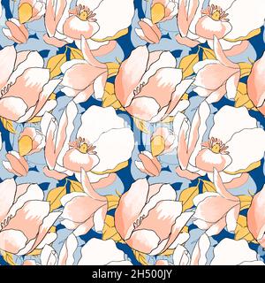 Bella struttura senza cuciture con magnolia esotica Illustrazione Vettoriale