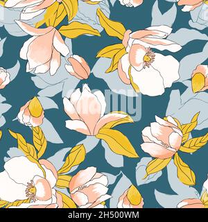 Bella struttura senza cuciture con magnolia esotica Illustrazione Vettoriale