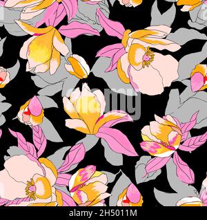 Bella struttura senza cuciture con magnolia esotica Illustrazione Vettoriale