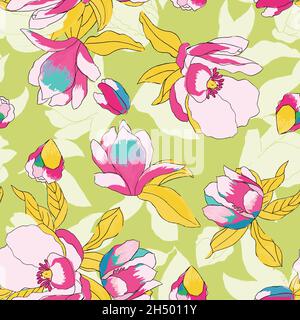 Bella struttura senza cuciture con magnolia esotica Illustrazione Vettoriale