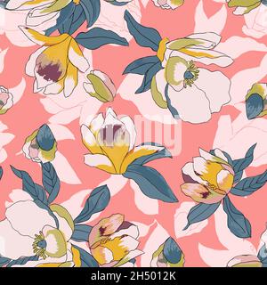 Bella struttura senza cuciture con magnolia esotica Illustrazione Vettoriale