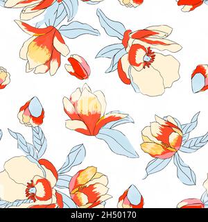 Bella struttura senza cuciture con magnolia esotica Illustrazione Vettoriale