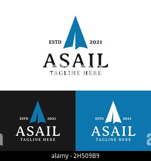 Lettera iniziale Di Un modello di disegno di marchio di vela. Adatto per barca a vela nave da surf Yacht cantiere Porto Turismo Sport Business Company Brand ecc. Illustrazione Vettoriale