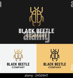 Lettera iniziale BB per modello di disegno logo Black Beetle. La lettera BB forma il contorno in stile linea semplice lineare. Illustrazione Vettoriale