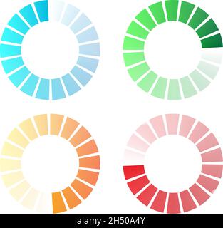 Indicatore di avanzamento, fasi, fasi. Precarica, forma tampone. Cerchio, icona di caricamento circolare - illustrazione vettoriale di stock, grafica clip-art Illustrazione Vettoriale