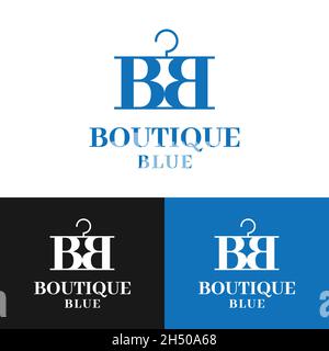Lettera iniziale BB hangers per Blue Boutique. Adatto per Abbigliamento Moda Abbigliamento Retail e Commerce Shop Business Brand Simple Flat Logo Design. Illustrazione Vettoriale