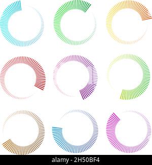 Indicatore di avanzamento, fasi, fasi. Precarica, forma tampone. Cerchio, icona di caricamento circolare - illustrazione vettoriale di stock, grafica clip-art Illustrazione Vettoriale