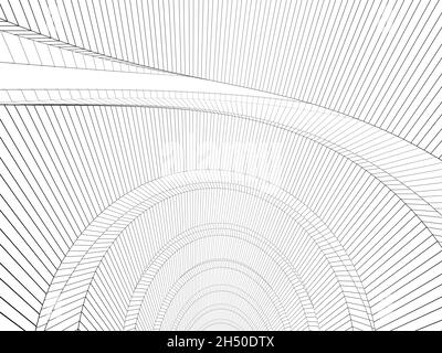 Modello interno a spirale con struttura a filo, vista grandangolare isolata su sfondo bianco, illustrazione di rendering 3d Foto Stock