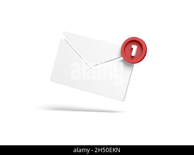 Icona posta isolata su sfondo bianco. Notifica del messaggio. Un nuovo messaggio. illustrazione 3d. Foto Stock