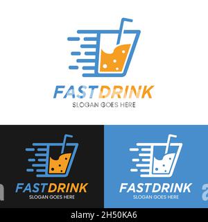 Modello di design con logo Fast drink. Adatto per Cafe Bar Ristorante Pub o Express Delivery Company Brand Business Logo Design. Illustrazione Vettoriale