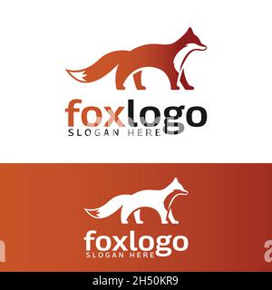 Modern Fox Silhouette in Orange Color Logo Design Template. Adatto per l'uso come mascotte per applicazioni digitali, marchi o logo aziendali. Illustrazione Vettoriale