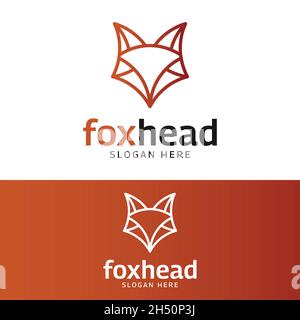 Modello di design con logo Simple Fox Head in stile Orange Line. Adatto per l'uso come mascotte per applicazioni digitali, marchi o logo aziendali. Illustrazione Vettoriale