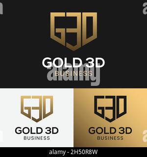 Modello di progettazione del logo G3D Shield Monogram iniziale Letter. Adatto per General Fashion Construction Company Corporate Business Brand in Simple Line. Illustrazione Vettoriale