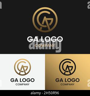 Lettera iniziale G A GA AG modello di disegno del logo circolare. Adatto per General Fashion Construction Company Corporate Business Brand in Simple Line Logo. Illustrazione Vettoriale
