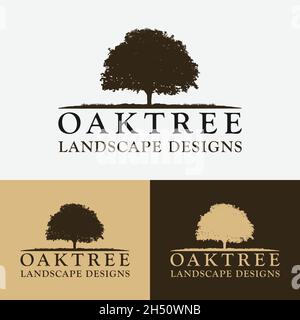 Quercia Faggio Castagno albero Foresta Camp Outdoor Adventure Landscape Vintage Hipster retro Rustic Logo Design. Illustrazione Vettoriale