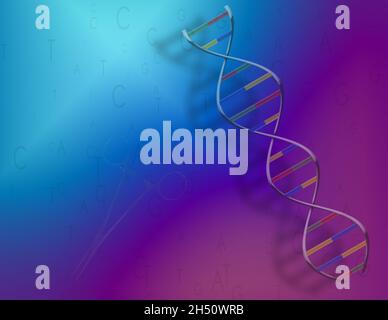 Concetto di ricerca genetica. Filamento di DNA e forbici chirurgiche. Rendering 3D. Foto Stock