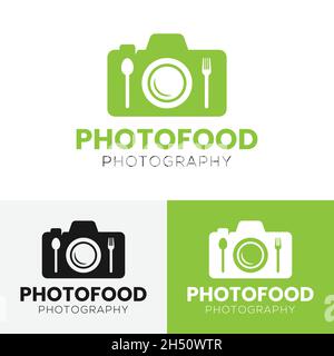 Food Camera Foto per Fotografia creativa fotografo Ristorante Cafe Bistro Chef Eatery Business Studio Shop Brand Company Logo Design Template. Illustrazione Vettoriale