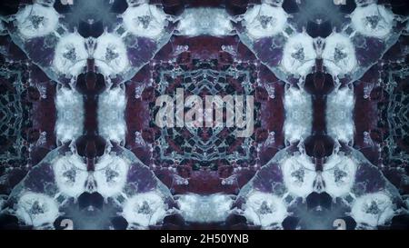 Schemi di sequenza caleidoscopio blu. Sfondo grafico movimento multicolore astratto. Loop senza cuciture. Foto Stock