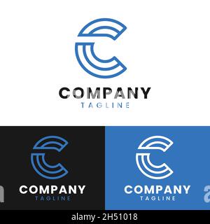 Lettera iniziale C Connect in Simple Line Style Logo Design Template. Adatto per General Technology Business Company Corporate Brand. Illustrazione Vettoriale
