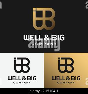 Monogramma Initial Letter W B WB BW semplice elegante e minimalista esclusivo modello retro Vintage Logo Design. Illustrazione Vettoriale
