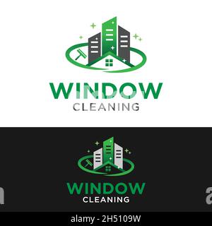 Modello di progettazione logo per la pulizia delle finestre. Adatto per Window Building House Cleaning Service Maintance Company Brand Business Corporate in Modern Flat. Illustrazione Vettoriale