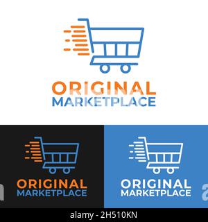 Modello di disegno del logo del carrello. Adatto per e Commerce Online Store Retail Store mercato Suprmarket Business Brand Simple Modern Logo Design. Illustrazione Vettoriale