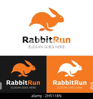 Modello semplice di disegno con logo Rabbit Flat Running. Adatto per Rabbit PET Shop consegna Sport Business Brand Company ecc. Illustrazione Vettoriale