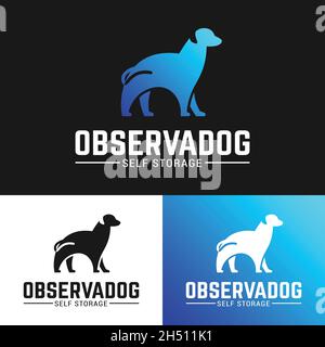 Labrador Retriever Dog Silhouette Logo modello di progettazione. Design moderno e minimalista con logo piatto. Observadog è l'acronimo di Observation Dog. Illustrazione Vettoriale