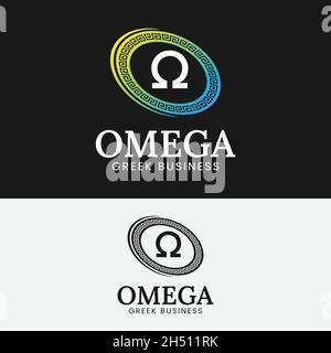 Omega Alfabeto Greco con modello di logo Cirlce Greco. Adatto per qualsiasi General Technology Fashion Restaurant Company Brand Business Logo Design Illustrazione Vettoriale