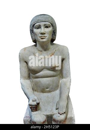 Statua egiziana scultura del macellaio capo Pehernefer, 2620-2500, 4a Dybasty, calcare, necropoli di Saqqara . Museo del Louvre inv A107. Uomo (lincl Foto Stock