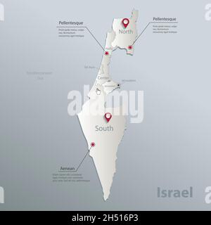 Israele mappa, divisione amministrativa con nomi, carta bianca blu 3D vettore Illustrazione Vettoriale